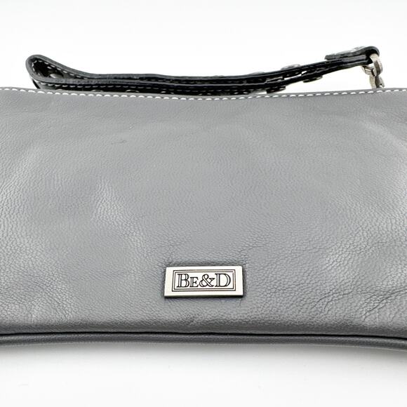 Be&D Gray Leather Studded Wristlet Clutch Bag with Snakeskin‎ Accent - Picture 4 of 10